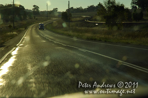 Driving into the sunset on the Mitchell Highway. The journey continues! Photo copyright Peter Andrews, Outimage Australia.