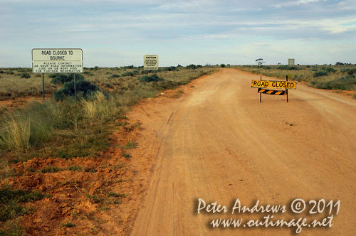 The Wilcannia to Bourke Road that basically follows the Darling River was closed from recent flooding rainfall, from the Barrier Highway just east of Wilcannia, NSW Australia. Photo copyright Peter Andrews, Outimage Australia.