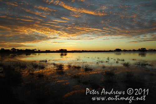 Sunset near the Little Topar Roadhouse, between Wilcannia and Broken Hill on the Barrier Highway, NSW Australia. Photo copyright Peter Andrews, Outimage Australia.