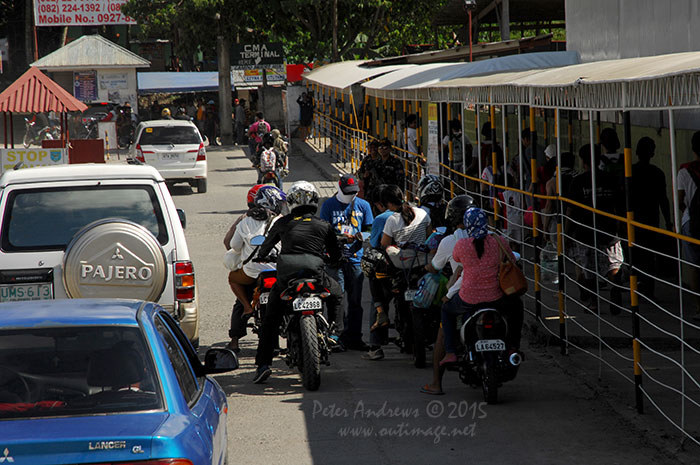 Arrival security checks at Samal Island after a ferry passage from Davao City.