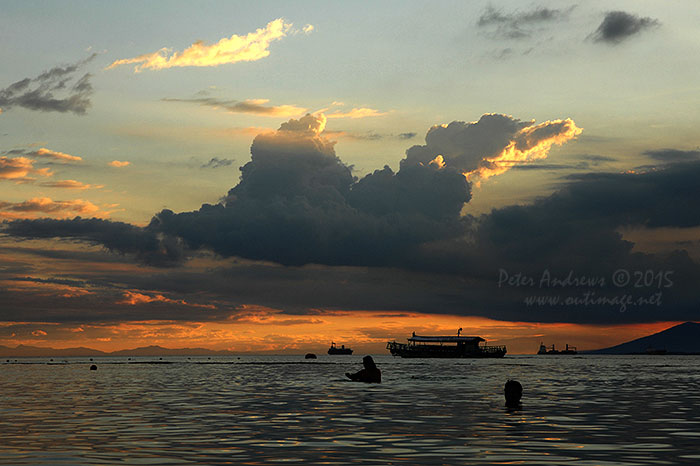 View towards Davao City Mindanao from Paradise Island Beach on Samal Island.