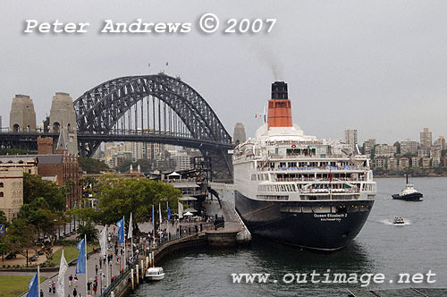 QE2 at alongside the Overseas Passenger Terminal at Circular Quay Sydney.