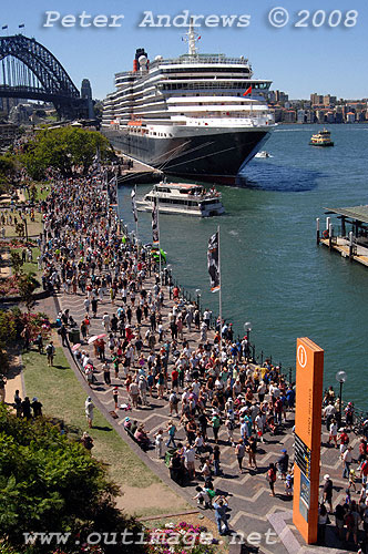 Queen Victoria and the vibrant Circular Quay foreshore in Sydney.