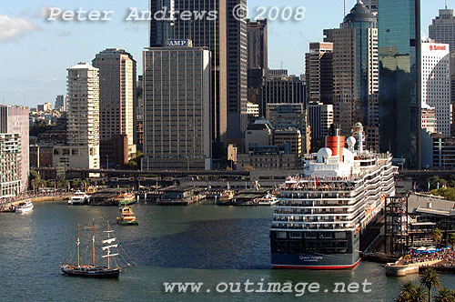 The tallship Svanen and Queen Victoria at Circular Quay.