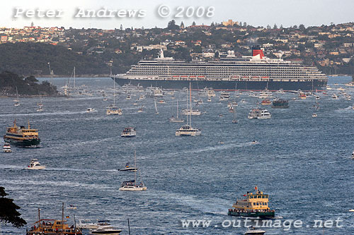 Queen Victoria off Bradleys bids farewell to Sydney.