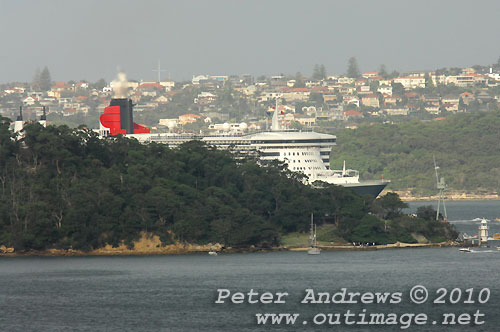 The Queen Mary II arives in Sydney during its second visit to Australia, Sunday March 7, 2010. Photo copyright Peter Andrews, Outimage.