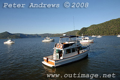 DeeCee, a 1991 36 Sedan at anchor off Peat's Bite.