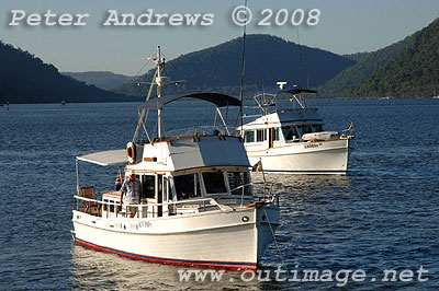 Honey Hush, a 1975 36 Heritage CL and Aquarius IV, a 1988 42 Heritage EU both at anchor off Peat's Bite.