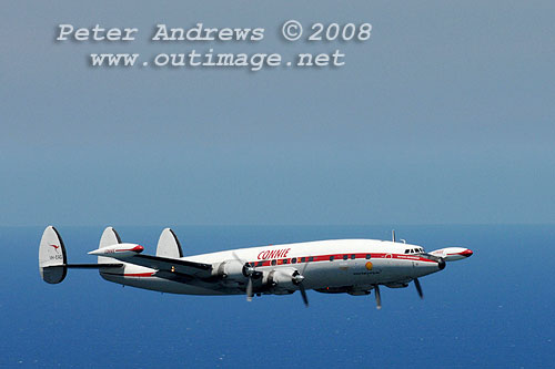 The Illawarra based Historical Aircraft Restoration Society's (HARS) Lockheed Super Constellation, Connie, flying over Stanwell Park, NSW Australia. Photo copyright Peter Andrews.