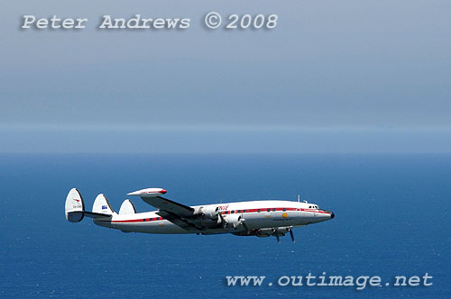 The Illawarra based Historical Aircraft Restoration Society's (HARS) Lockheed Super Constellation, Connie, flying over Stanwell Park, NSW Australia. Photo copyright Peter Andrews.