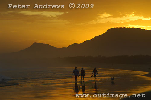 Illawarra's Corrimal Beach at sunset with Mount Kembla left and Mount Keira right, in the background. Photo copyright Peter Andrews, Outimage.