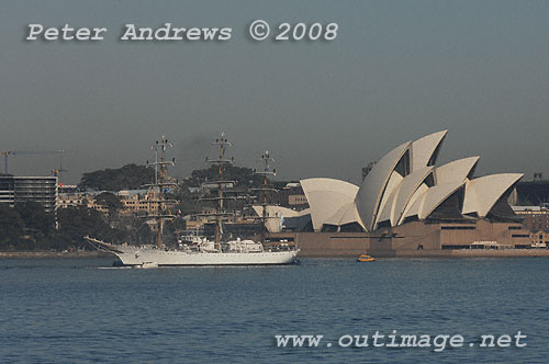 Argentine Navy's Sail Training Ship ARA Libertad, leaving Sydney Australia 2008. Copyright Peter Andrews 2008.