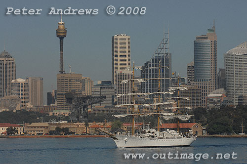 Argentine Navy's Sail Training Ship ARA Libertad, leaving Sydney Australia 2008. Copyright Peter Andrews 2008.