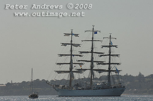 Argentine Navy's Sail Training Ship ARA Libertad, leaving Sydney Australia 2008. Copyright Peter Andrews 2008.