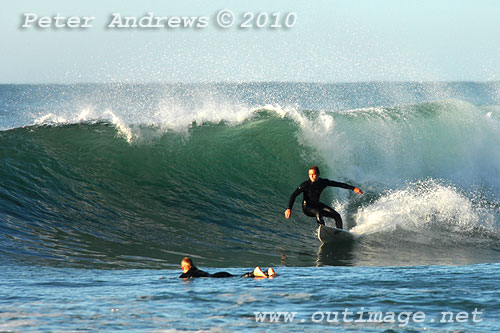 A mid August Saturday morning surf at Location 1, New South Wales Illawarra Coast, Australia. Photo copyright, Peter Andrews, Outimage Publications.