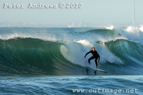 A mid August Saturday morning surf at Location 1, New South Wales Illawarra Coast, Australia. Photo copyright, Peter Andrews, Outimage Publications.