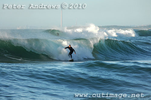 A mid August Saturday morning surf at Location 1, New South Wales Illawarra Coast, Australia. Photo copyright, Peter Andrews, Outimage Publications.