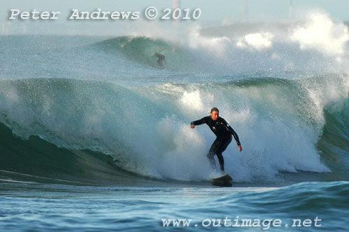 A mid August Saturday morning surf at Location 1, New South Wales Illawarra Coast, Australia. Photo copyright, Peter Andrews, Outimage Publications.