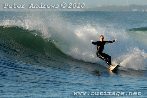 A mid August Saturday morning surf at Location 1, New South Wales Illawarra Coast, Australia. Photo copyright, Peter Andrews, Outimage Publications.