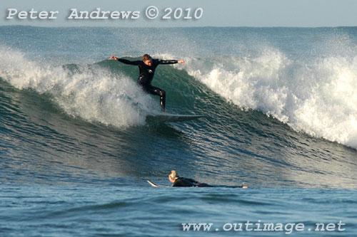 A mid August Saturday morning surf at Location 1, New South Wales Illawarra Coast, Australia. Photo copyright, Peter Andrews, Outimage Publications.