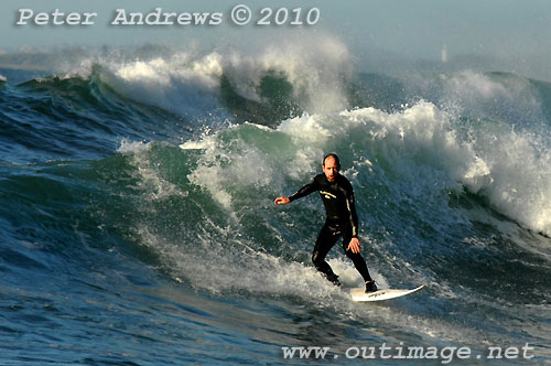 A mid August Saturday morning surf at Location 1, New South Wales Illawarra Coast, Australia. Photo copyright, Peter Andrews, Outimage Publications.