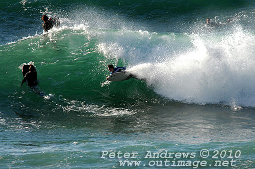 A mid August Saturday morning surf at Location 2, New South Wales Illawarra Coast, Australia. Photo copyright Peter Andrews.