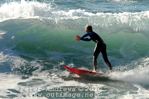 A mid August Saturday morning surf at Location 2, New South Wales Illawarra Coast, Australia. Photo copyright Peter Andrews.