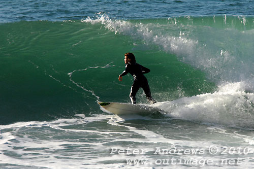 A mid August Saturday morning surf at Location 2, New South Wales Illawarra Coast, Australia. Photo copyright Peter Andrews.
