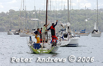 Anthony Paterson's Mumm 30 Tow Truck leaving the docks of the CYCA for the 2006 Sydney to Gold Coast Yacht Race.