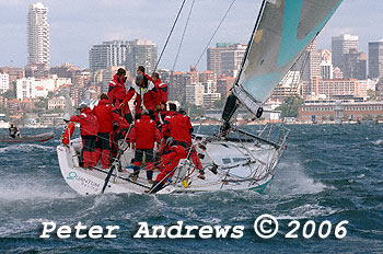 Ray Roberts' DK 46 Quantum Racing, out on the harbour ahead of the start of the 2006 Sydney to Gold Coast Yacht Race.