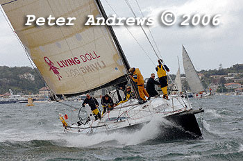 Michael Hiatt's Cookson 50 Living Doll, out on the harbour ahead of the start of the 2006 Sydney to Gold Coast Yacht Race.