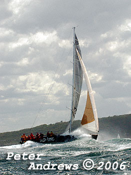 Geoff Lavis' Inglis 50 UBS Wild Thing, at the heads after the start of the 2006 Sydney to Gold Coast Yacht Race.