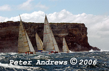 Some of the leading boats at the heads after the start of the 2006 Sydney to Gold Coast Yacht Race.