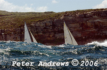 The large swells facing the fleet at the heads after the start of the 2006 Sydney to Gold Coast Yacht Race.