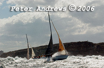 The large swells facing the fleet at the heads after the start of the 2006 Sydney to Gold Coast Yacht Race.