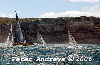 The large swells facing the fleet at the heads after the start of the 2006 Sydney to Gold Coast Yacht Race.