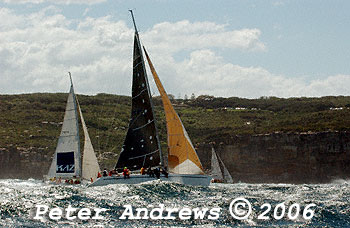 The large swells facing the fleet at the heads after the start of the 2006 Sydney to Gold Coast Yacht Race.