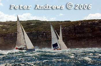 The large swells facing the fleet at the heads after the start of the 2006 Sydney to Gold Coast Yacht Race.