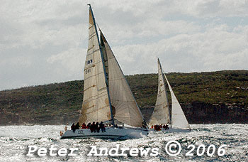 The large swells facing the fleet at the heads after the start of the 2006 Sydney to Gold Coast Yacht Race.