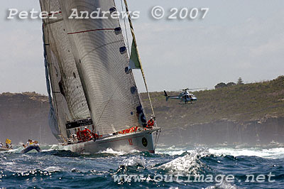 Bob Oatley's Wild Oats outside the heads of Sydney Harbour.