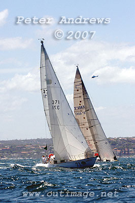 Alex Whitworth'sBrolga 33 Berrimilla with Robert Date's Sydney 38 Scarlet Runner behind.