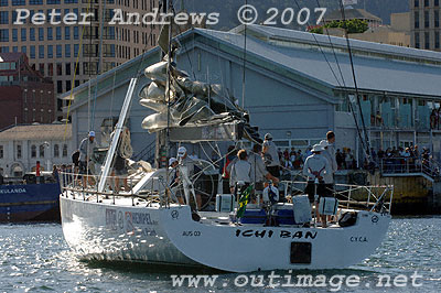 chi Ban's arrival to Hobart with the city in the background.