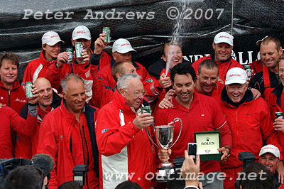 A jubilant Wild Oats crew during dockside celebrations.