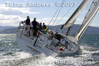 Sturgeon's Rosebud finds some decent sailing breeze out on the Derwent River.