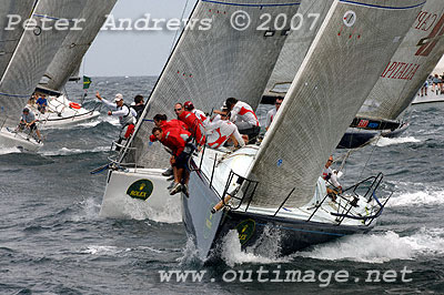 Mascalzone Latino and the fleet just before the start of Race 3 which resulted in a general recall.