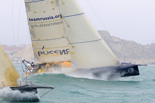 Team Russia launching off a wave after the start of the 2008-2009 Volvo Ocean Race in Alicante, Spain. Photo copyright Dave Kneale - Volvo Ocean Race.