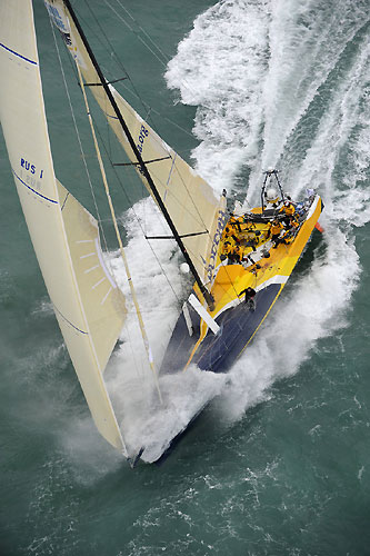 Team Russia breaks away from the start line in Alicante, Spain for leg 1 of The Volvo Ocean Race. Photo copyright Rick Tomlinson - Volvo Ocean Race. 