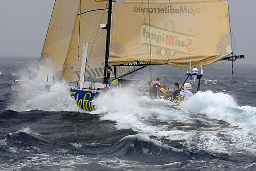 Telefónica Blue, Spain (Bouwe Bekking Nederlands) hunting down the fleet after a 12 hour stop in Algeciras, on the western side of the Bay of Gibraltar to repair their steering. Photo copyright Dave Kneale - Volvo Ocean Race.
