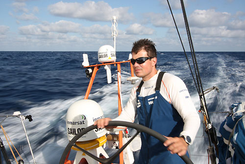 Joao Signorini helming Ericsson 4 on leg 1 of the Volvo Ocean Race. Photo copyright Guy Salter - Ericsson 4 - Volvo Ocean Race. 