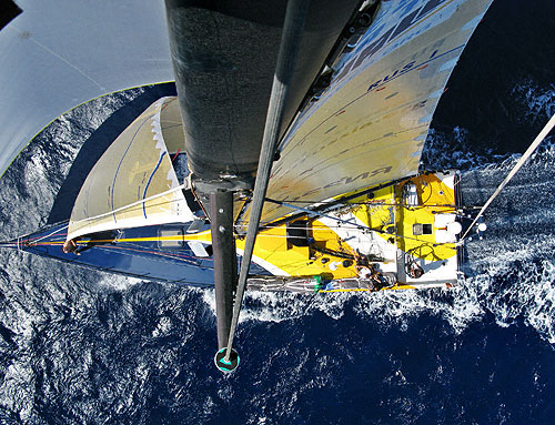 Michael Joubert takes a picture of Team Russia's Kosatka, from up the mast, during leg 1 of the Volvo Ocean Race. Photo copyright Michael Joubert / Team Russia / Volvo Ocean Race.